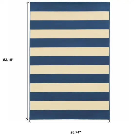 Blue and Ivory Striped Indoor Outdoor Area Rug Photo 6