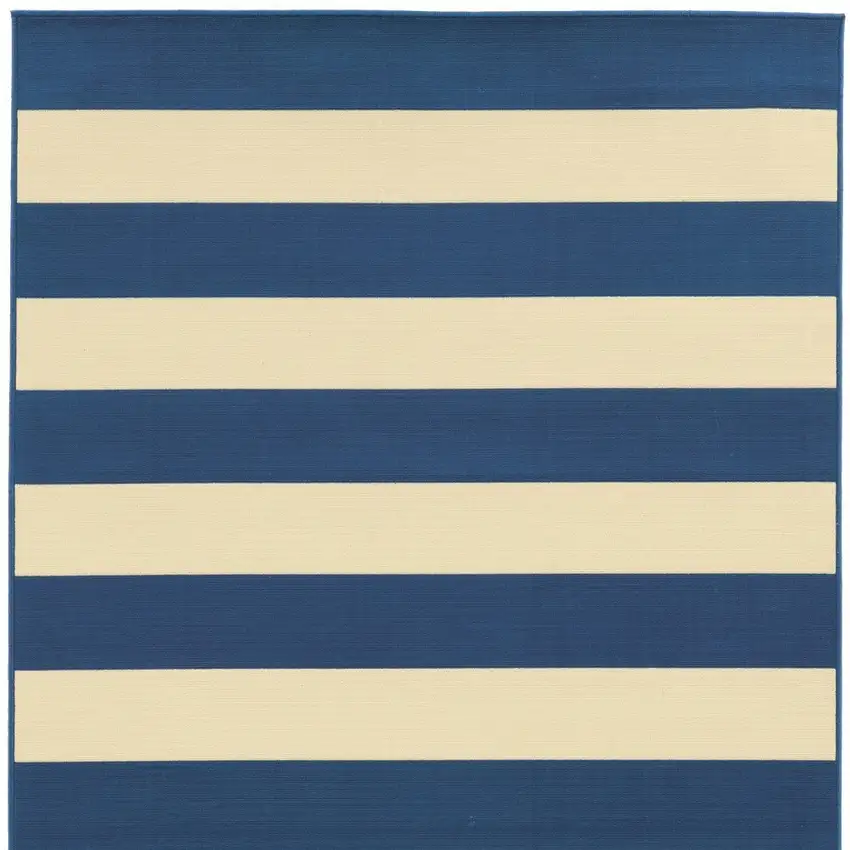 Blue and Ivory Striped Indoor Outdoor Area Rug Photo 5