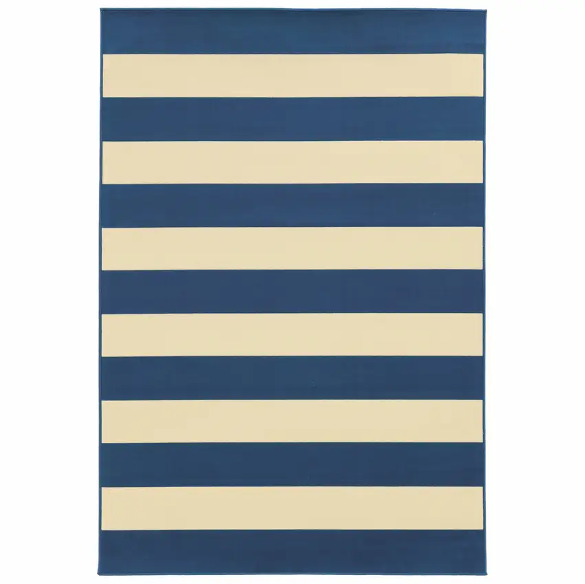 Blue and Ivory Striped Indoor Outdoor Area Rug Photo 1