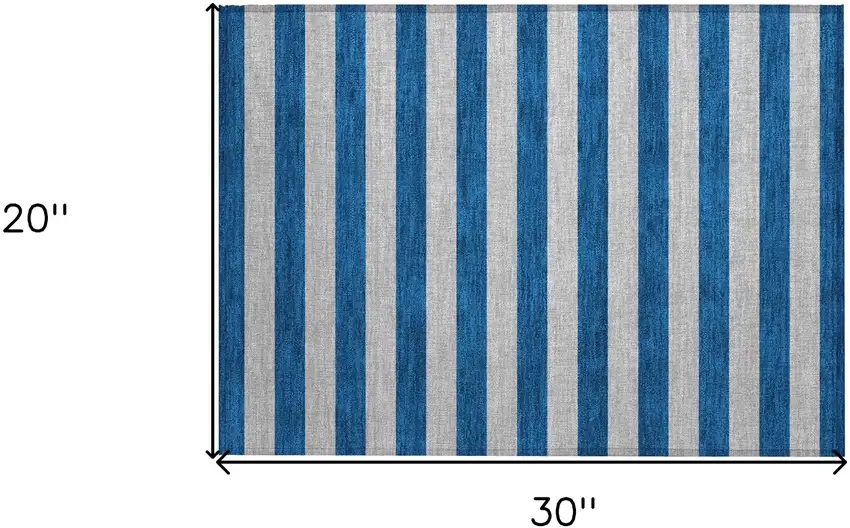 Blue and Ivory Striped Washable Non Skid Indoor Outdoor Area Rug Photo 3