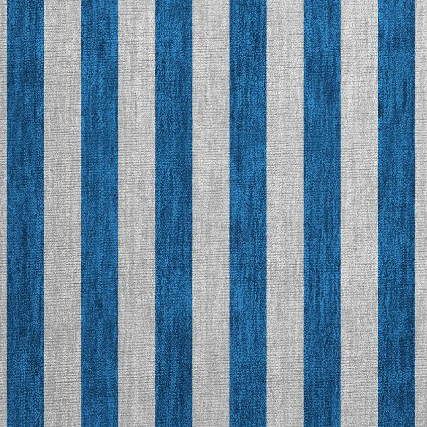 Blue and Ivory Striped Washable Non Skid Indoor Outdoor Area Rug Photo 6