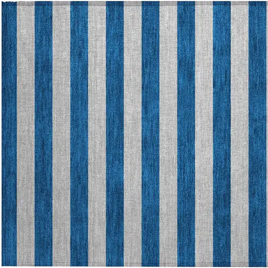 Blue and Ivory Striped Washable Non Skid Indoor Outdoor Area Rug Photo 6