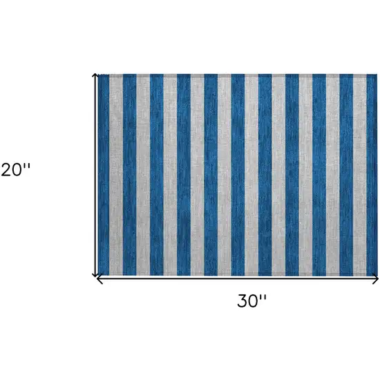 Blue and Ivory Striped Washable Non Skid Indoor Outdoor Area Rug Photo 9