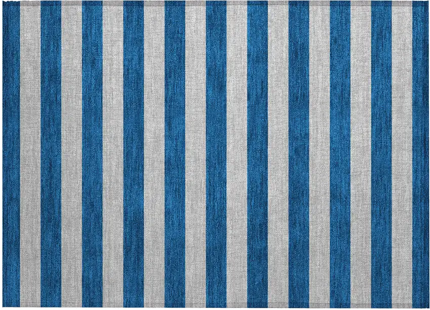 Blue and Ivory Striped Washable Non Skid Indoor Outdoor Area Rug Photo 2