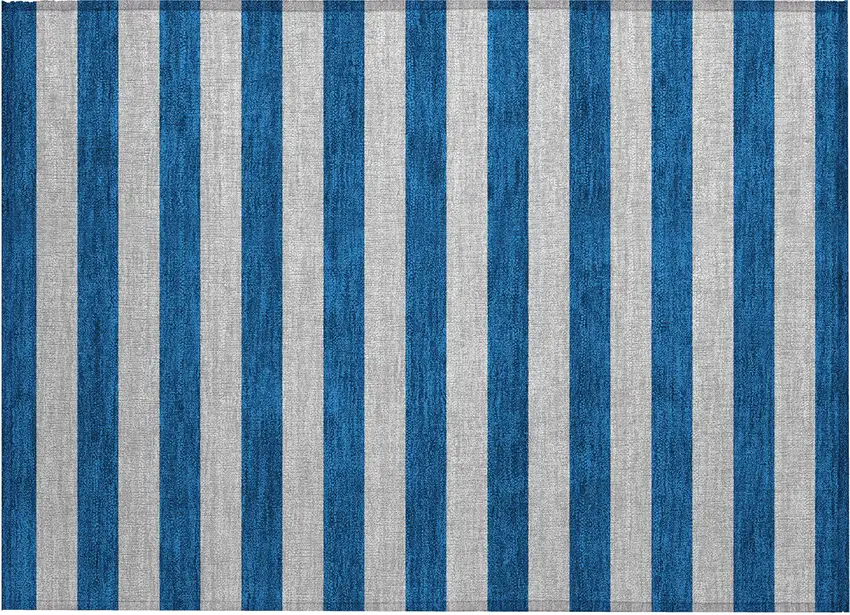 Blue and Ivory Striped Washable Non Skid Indoor Outdoor Area Rug Photo 2