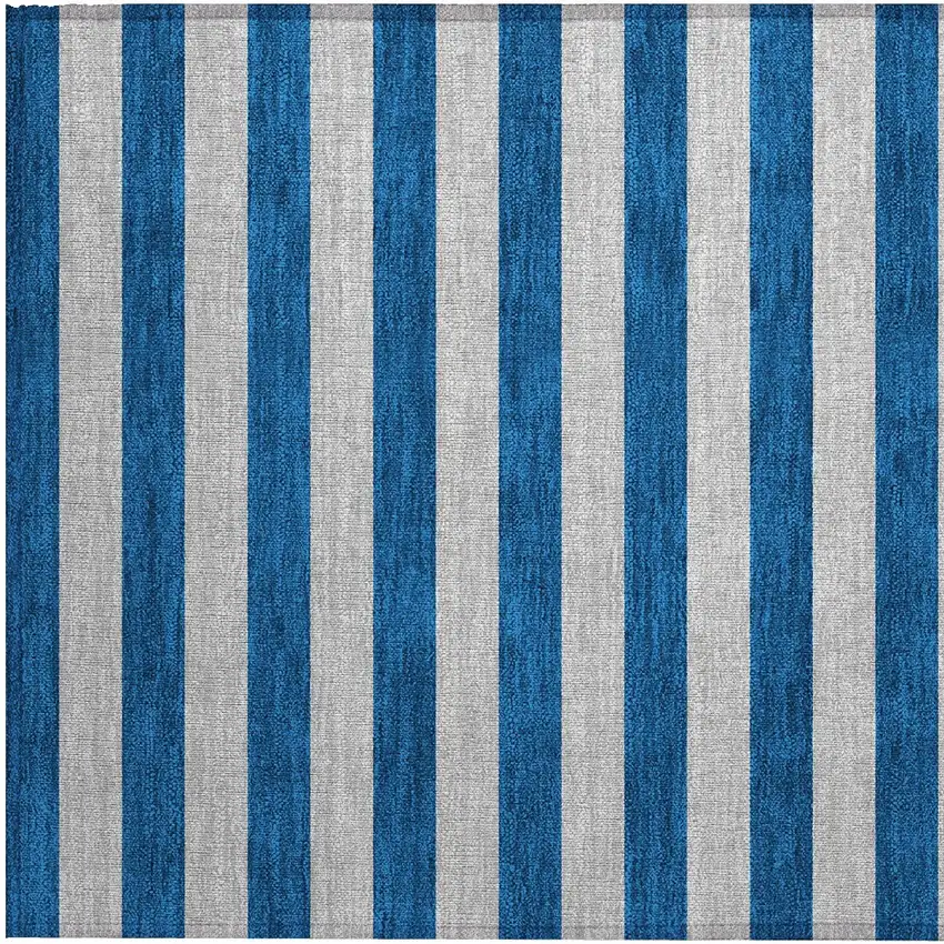 Blue and Ivory Striped Washable Non Skid Indoor Outdoor Area Rug Photo 7