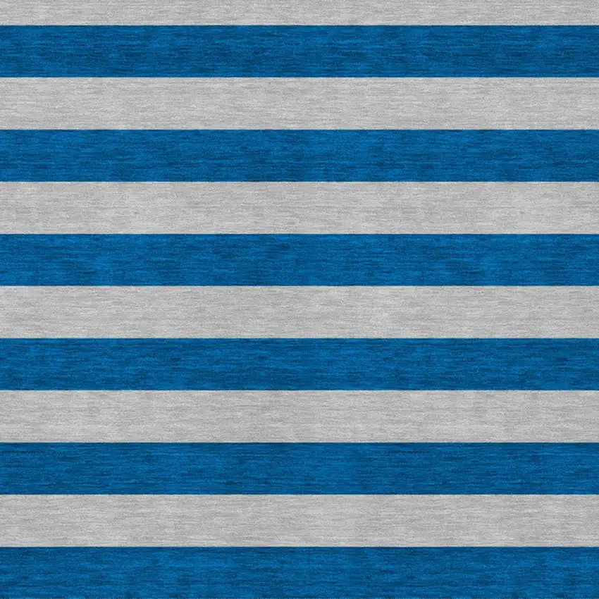 Blue and Ivory Striped Washable Indoor Outdoor Area Rug Photo 5