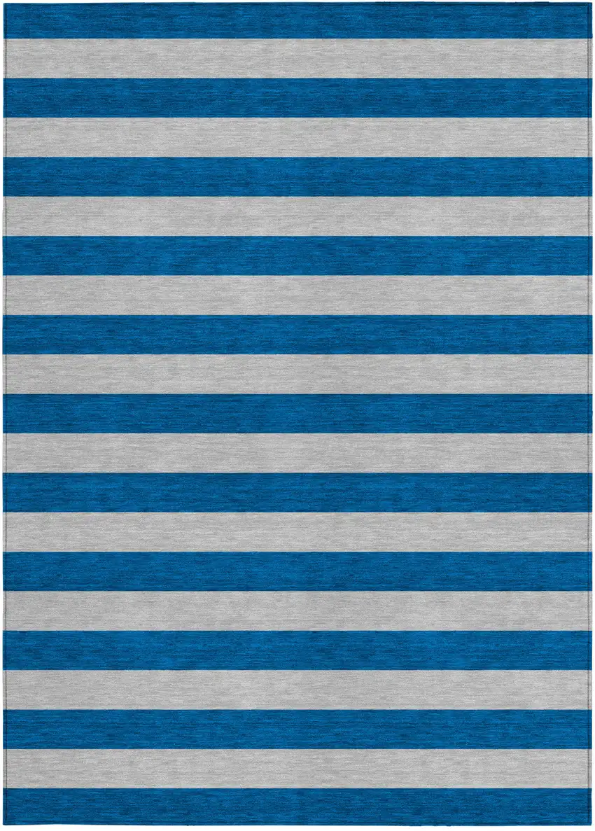 Blue and Ivory Striped Washable Non Skid Indoor Outdoor Area Rug Photo 4