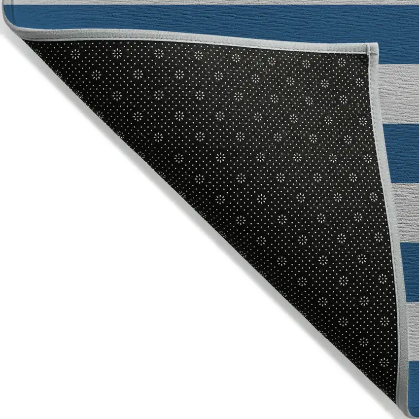 Blue and Ivory Striped Washable Indoor Outdoor Area Rug Photo 3