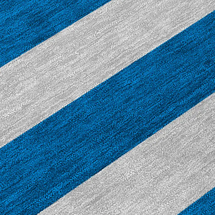 Blue and Ivory Striped Washable Indoor Outdoor Area Rug Photo 8