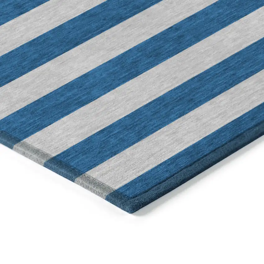 Blue and Ivory Striped Washable Indoor Outdoor Area Rug Photo 3