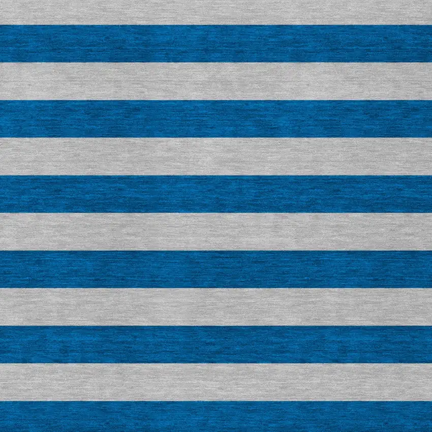 Blue and Ivory Striped Washable Indoor Outdoor Area Rug Photo 5