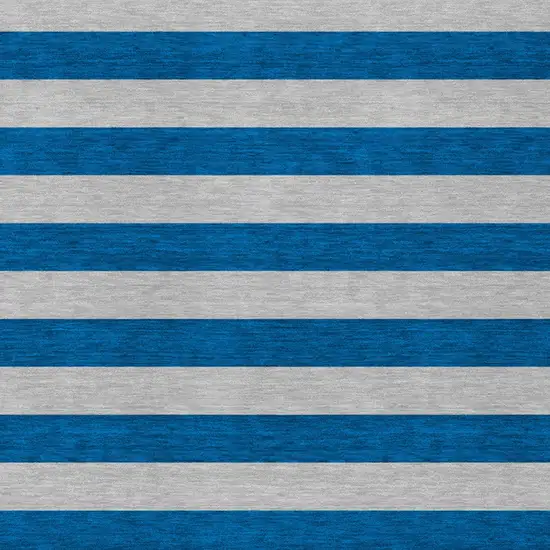 Blue and Ivory Striped Washable Indoor Outdoor Area Rug Photo 5