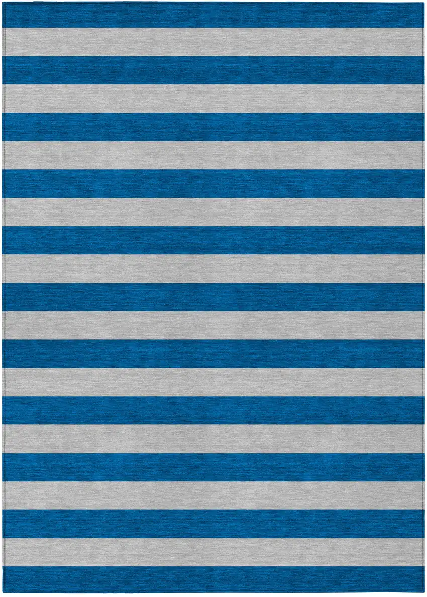 Blue and Ivory Striped Washable Indoor Outdoor Area Rug Photo 1