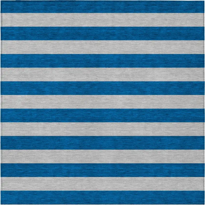Blue and Ivory Striped Washable Indoor Outdoor Area Rug Photo 6