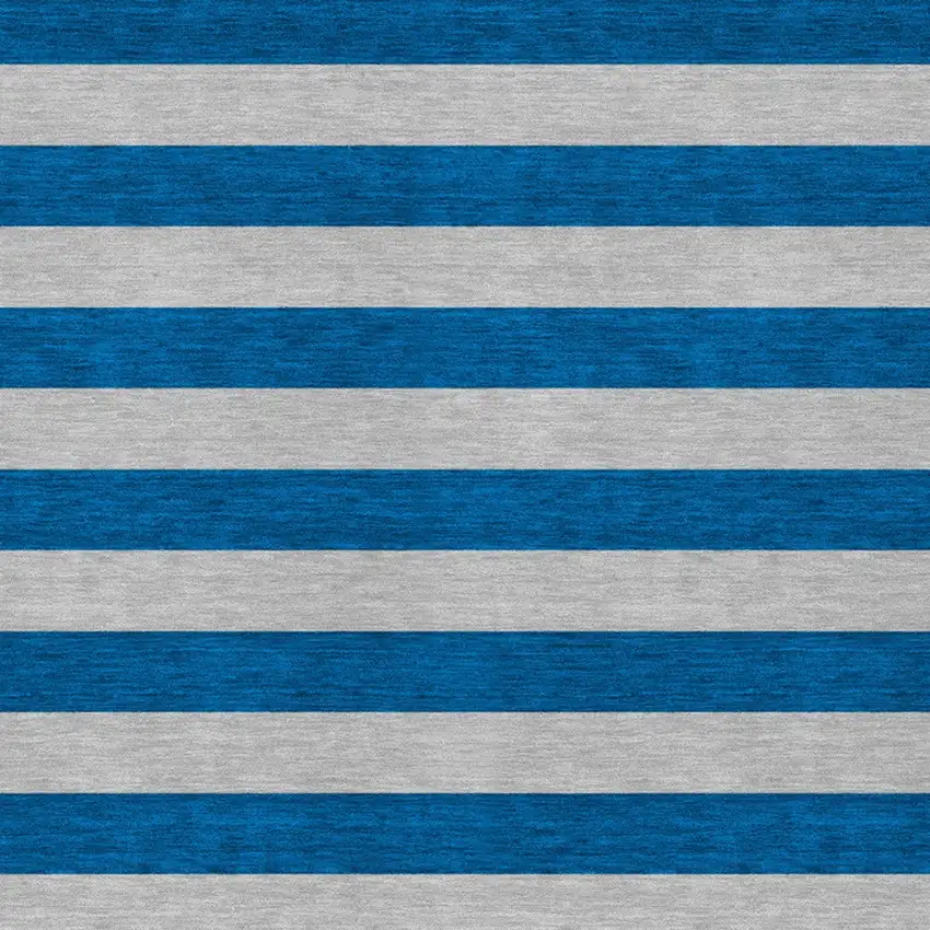Blue and Ivory Striped Washable Indoor Outdoor Area Rug Photo 5