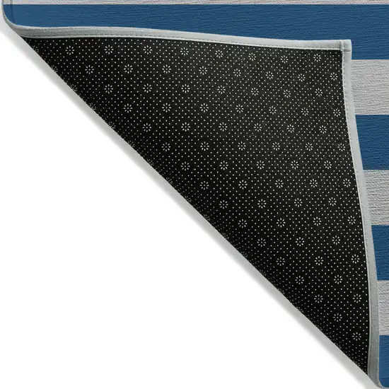 Blue and Ivory Striped Washable Indoor Outdoor Area Rug Photo 3
