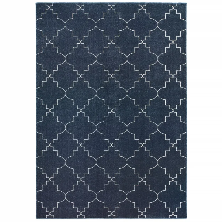 Blue and Ivory Trellis Indoor Area Rug Photo 1