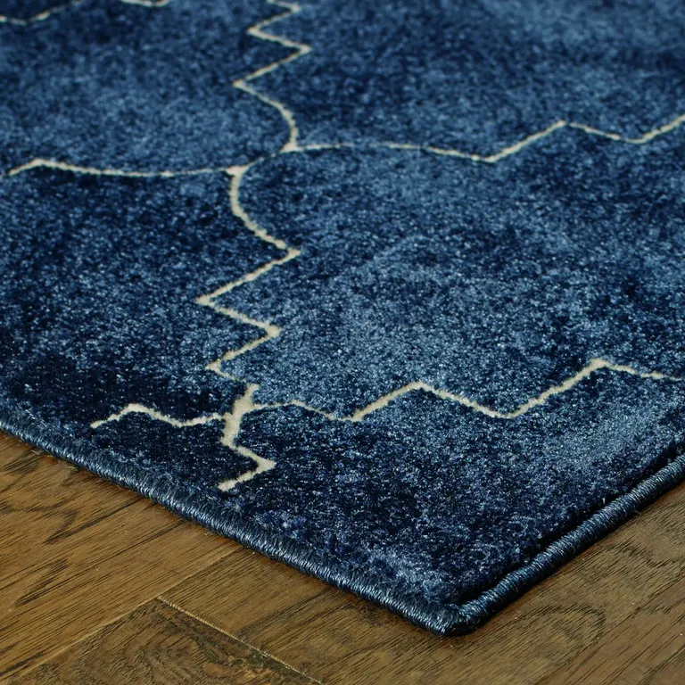 Blue and Ivory Trellis Indoor Area Rug Photo 2