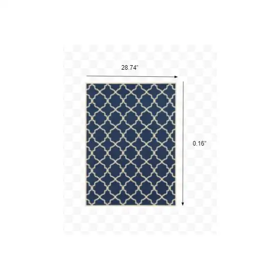 Blue and Ivory Trellis Indoor Outdoor Area Rug Photo 3