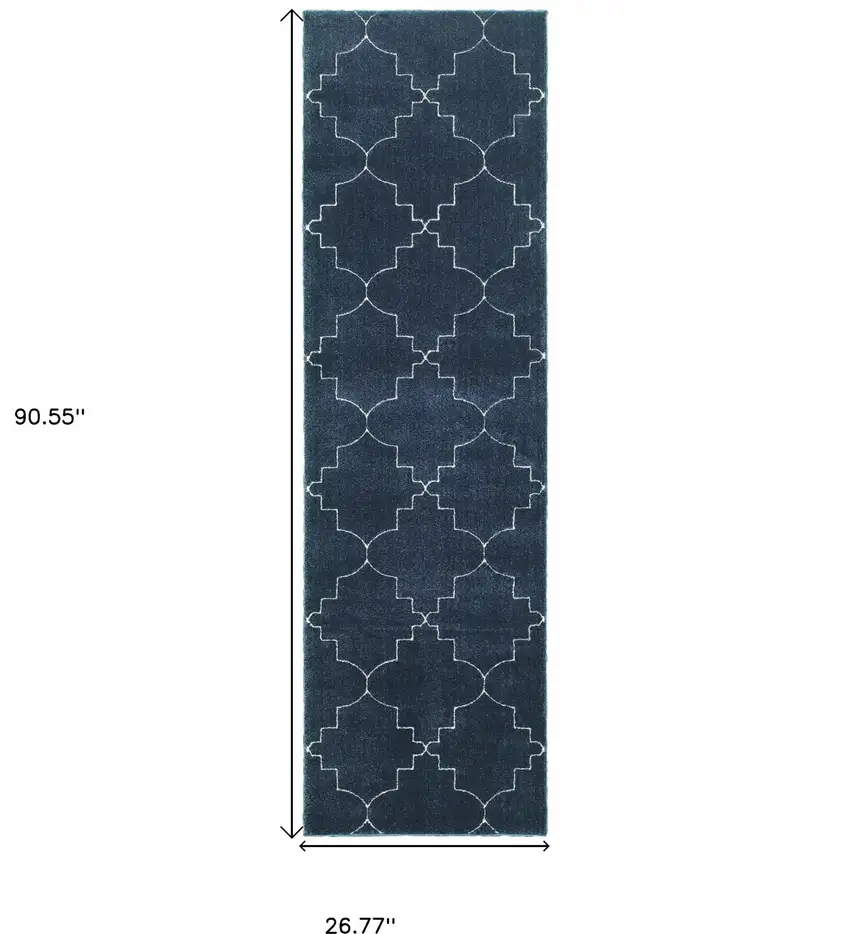 Blue and Ivory Trellis Indoor Runner Rug Photo 5