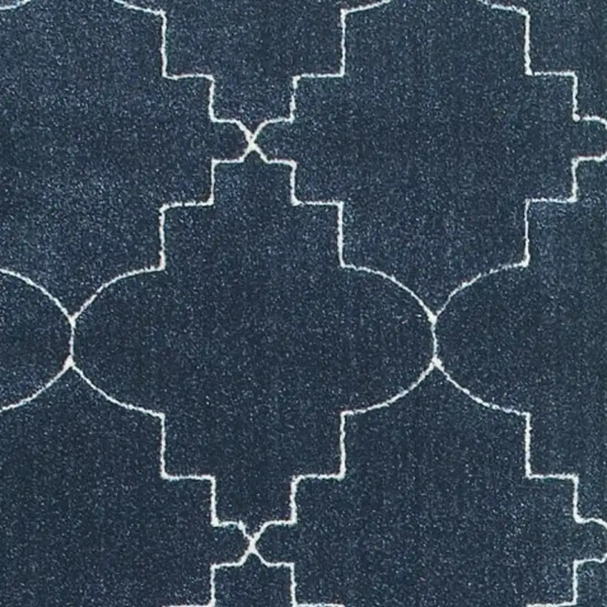 Blue and Ivory Trellis Indoor Runner Rug Photo 3