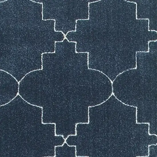 Blue and Ivory Trellis Indoor Runner Rug Photo 3