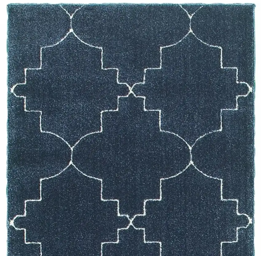 Blue and Ivory Trellis Indoor Runner Rug Photo 4