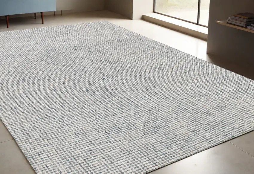 Blue and Ivory Wool Abstract Hand Tufted Area Rug Photo 1