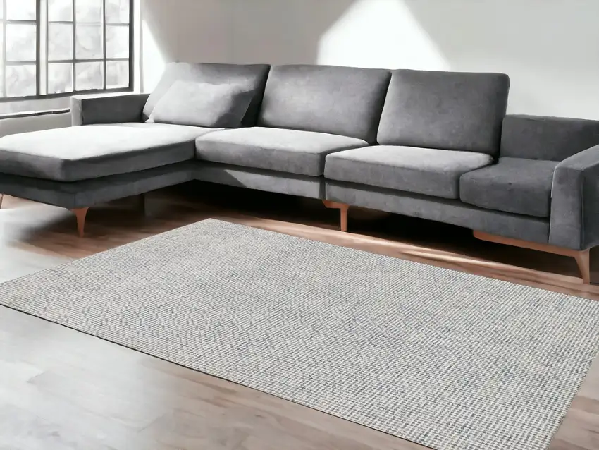 Blue and Ivory Wool Abstract Hand Tufted Area Rug Photo 1