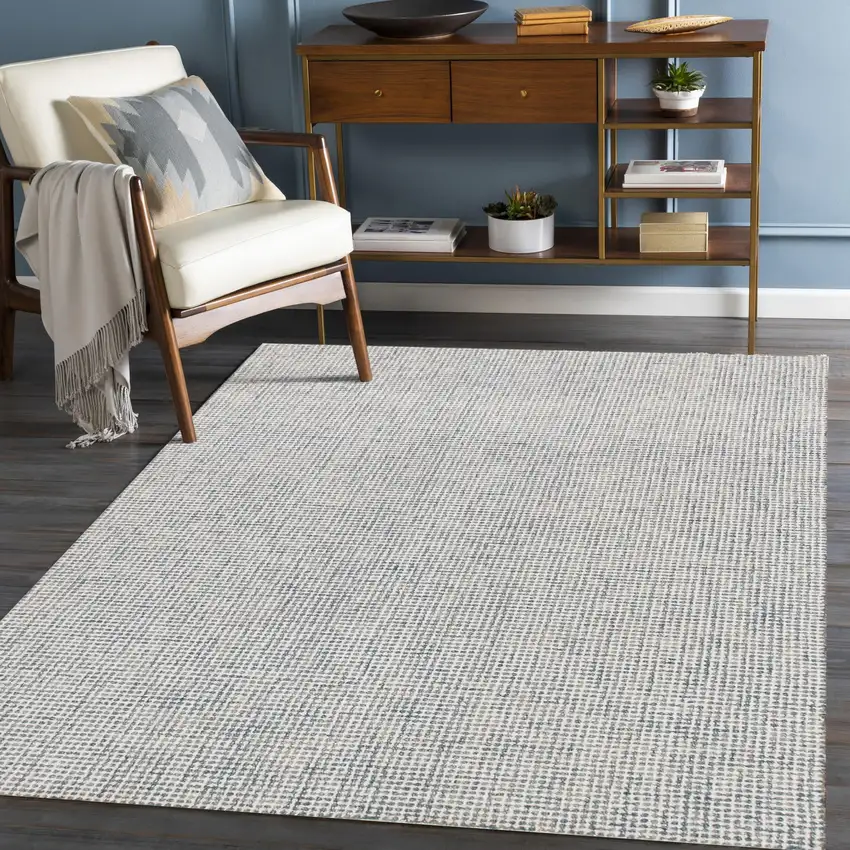 Blue and Ivory Wool Abstract Hand Tufted Area Rug Photo 8