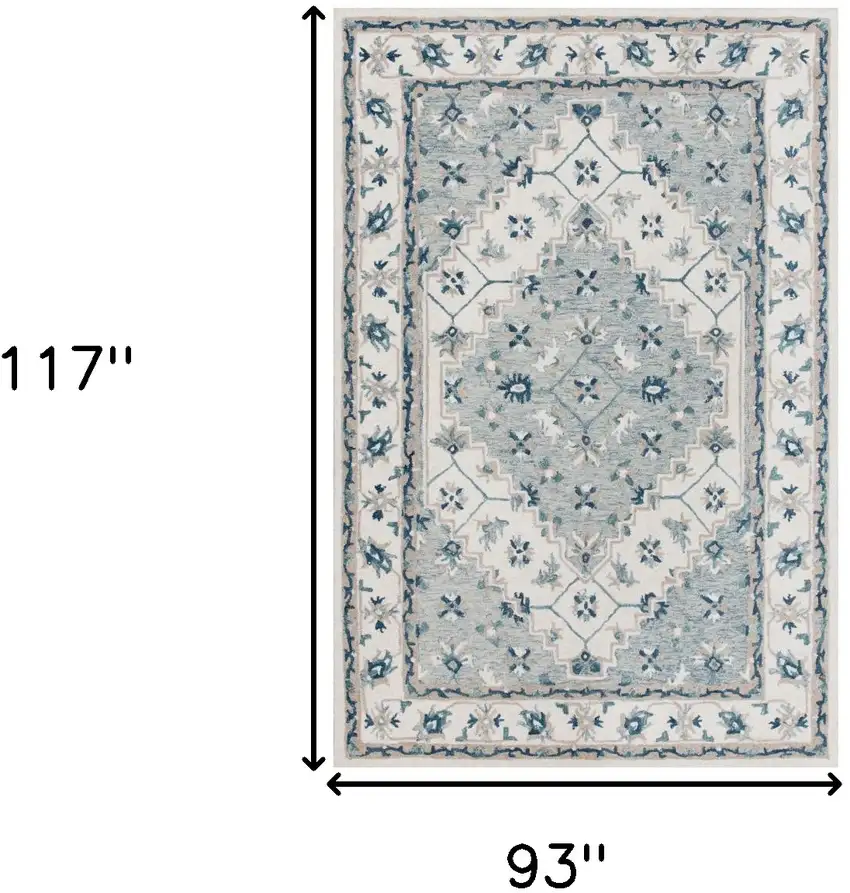 Blue and Ivory Wool Floral Hand Tufted Area Rug Photo 3