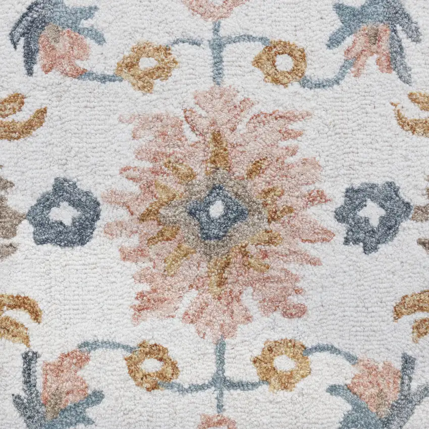 Blue and Ivory Wool Floral Hand Tufted Area Rug Photo 6