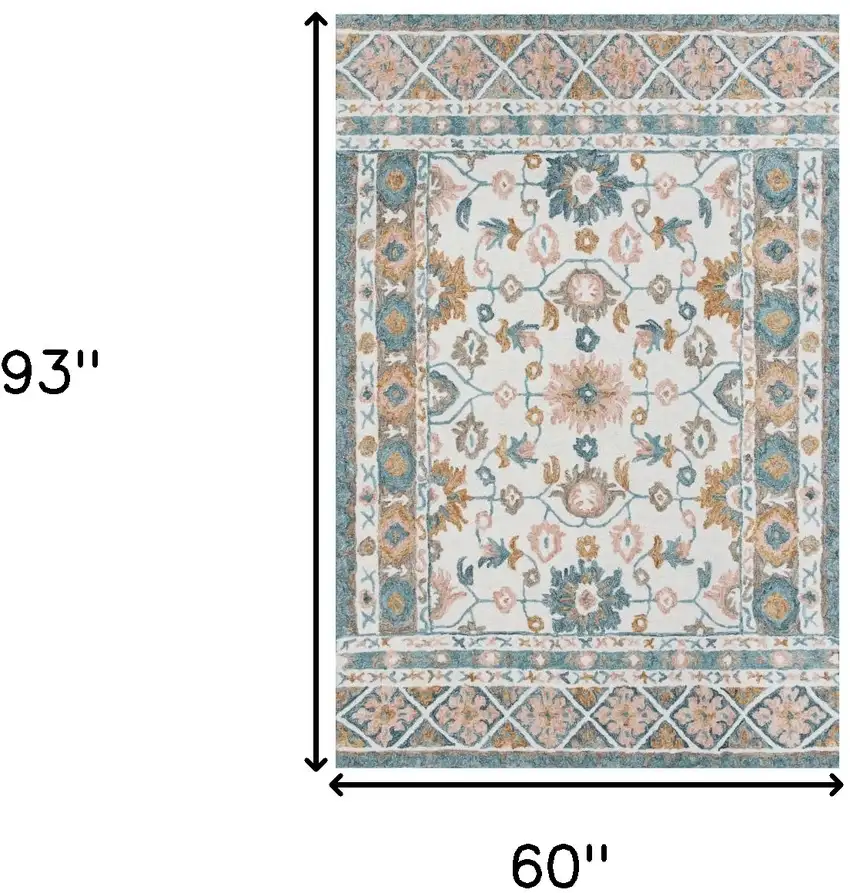 Blue and Ivory Wool Floral Hand Tufted Area Rug Photo 3