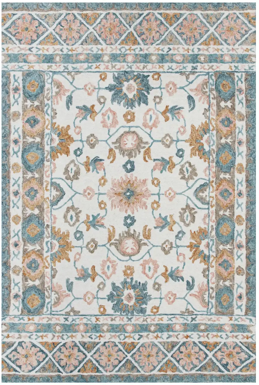 Blue and Ivory Wool Floral Hand Tufted Area Rug Photo 8