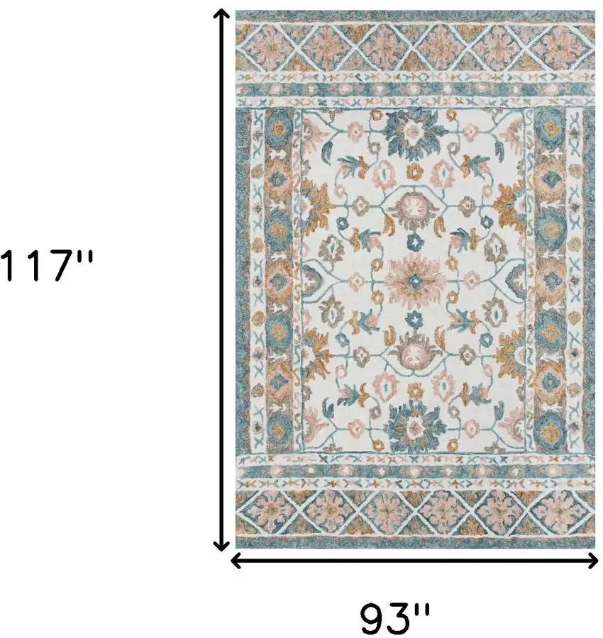 Blue and Ivory Wool Floral Hand Tufted Area Rug Photo 3