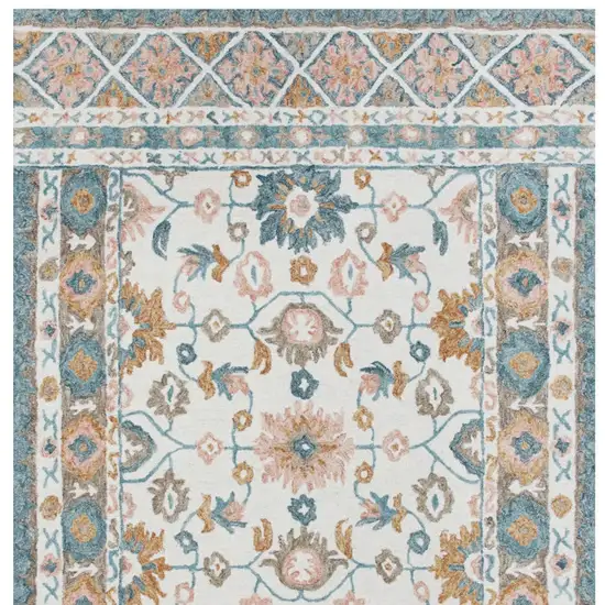 Blue and Ivory Wool Floral Hand Tufted Area Rug Photo 7