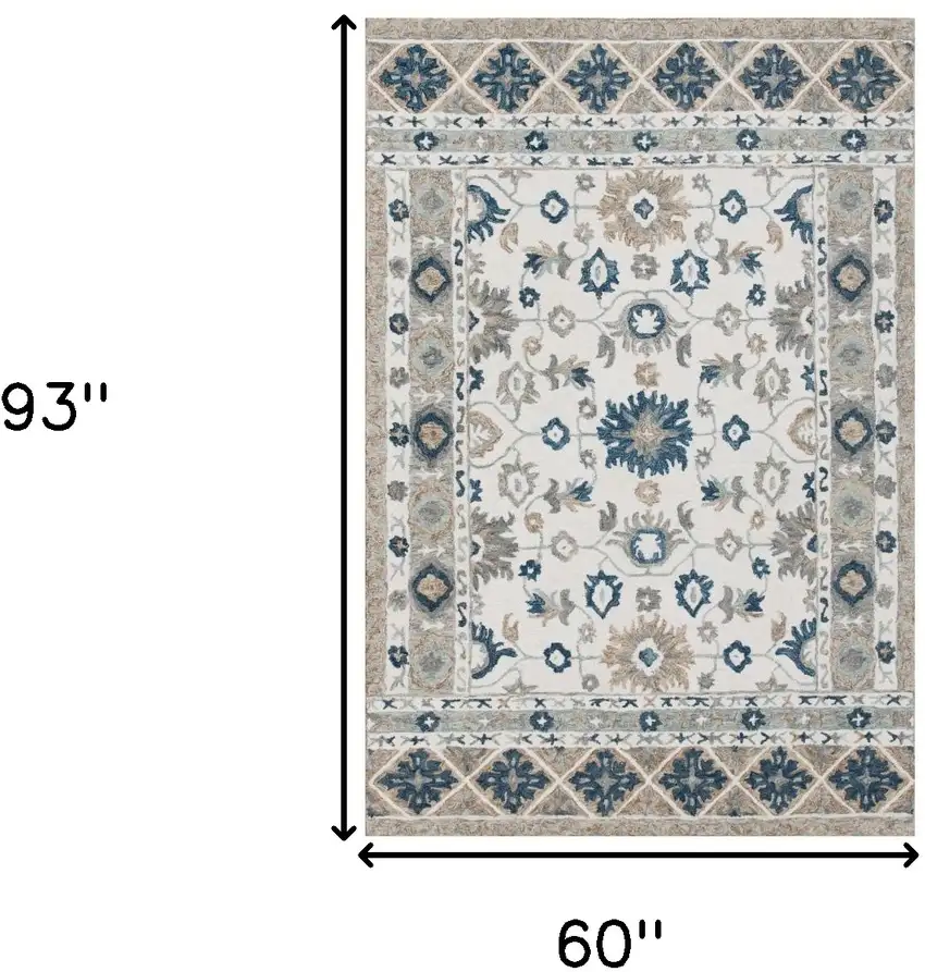 Blue and Ivory Wool Floral Hand Tufted Area Rug Photo 3