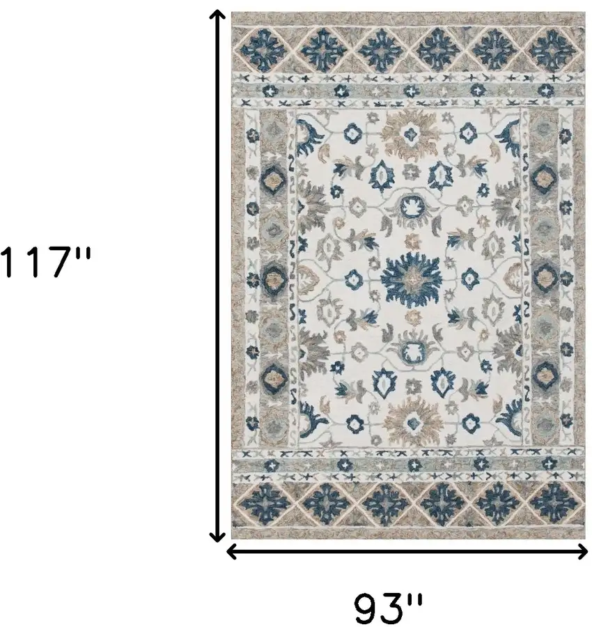 Blue and Ivory Wool Floral Hand Tufted Area Rug Photo 3