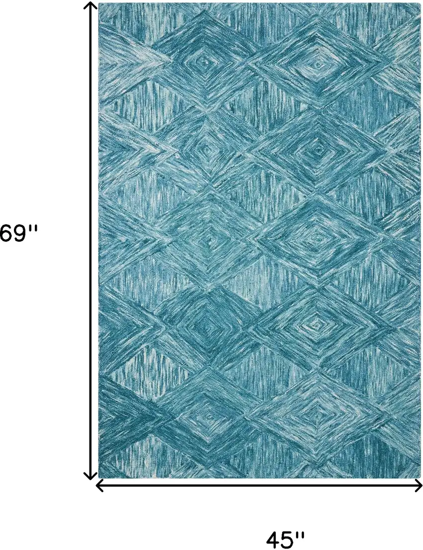 Blue and Ivory Wool Geometric Area Rug Photo 3
