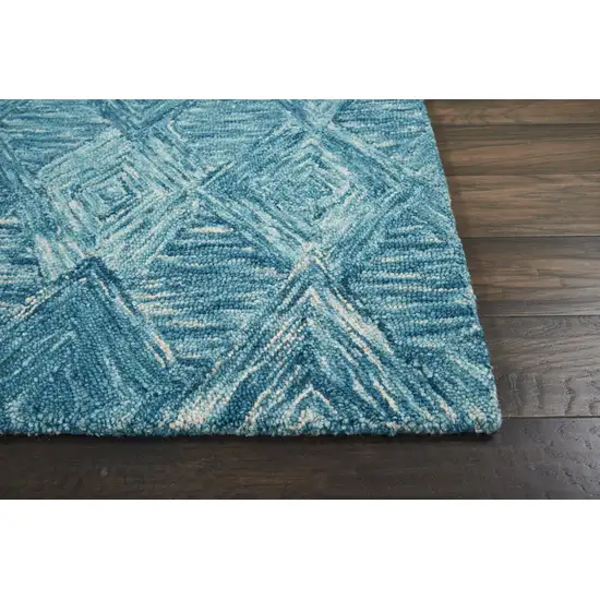 Blue and Ivory Wool Geometric Area Rug Photo 9