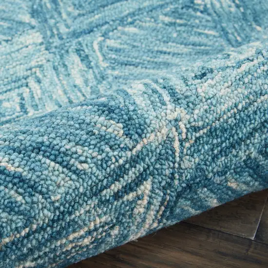 Blue and Ivory Wool Geometric Area Rug Photo 7