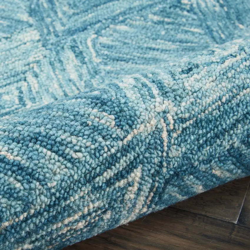 Blue and Ivory Wool Geometric Area Rug Photo 7