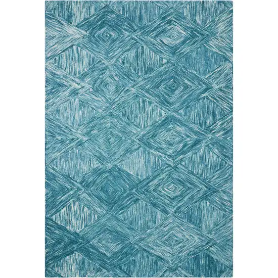 Blue and Ivory Wool Geometric Area Rug Photo 1