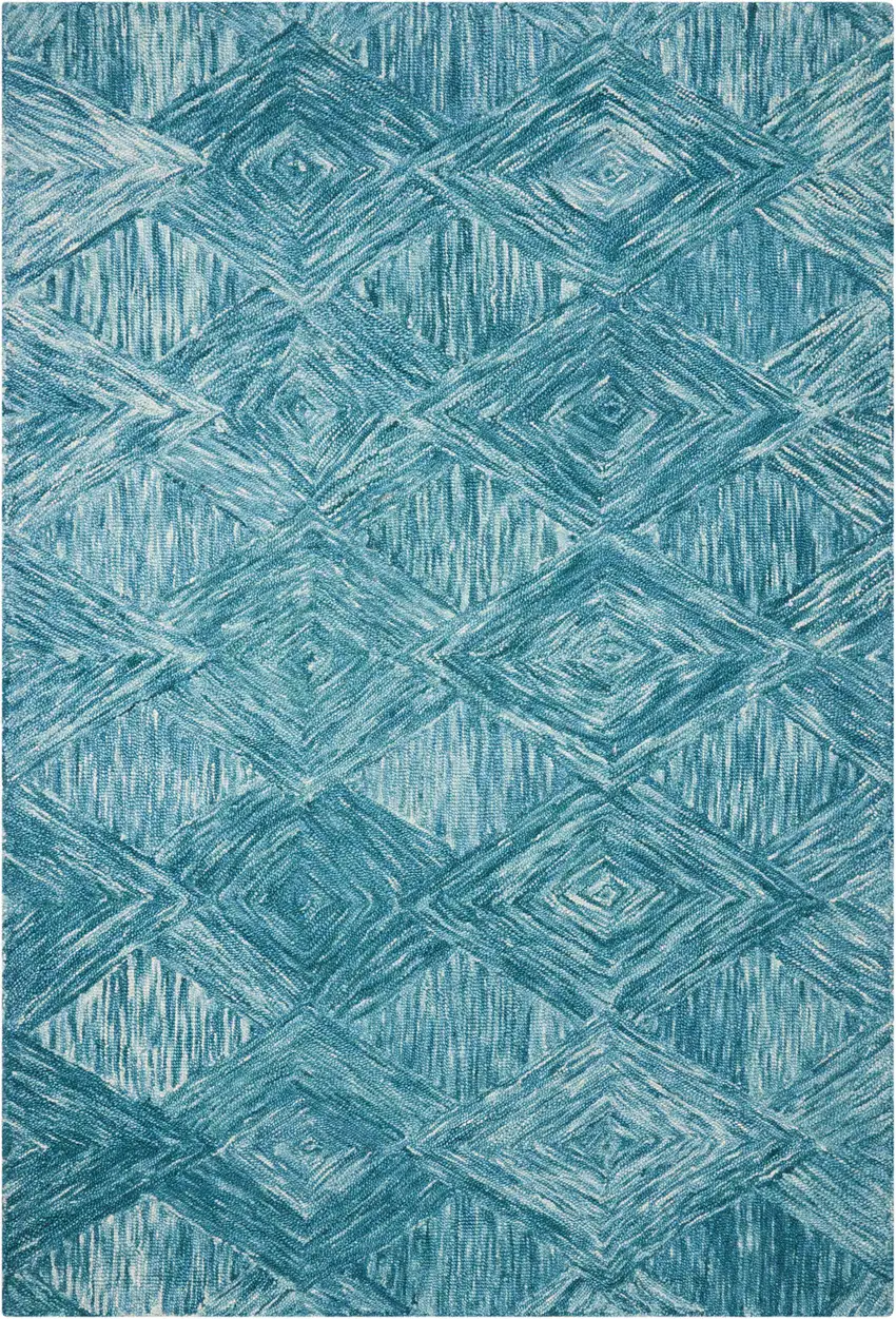 Blue and Ivory Wool Geometric Area Rug Photo 1