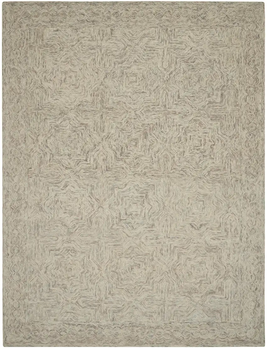 Blue and Ivory Wool Geometric Area Rug Photo 1