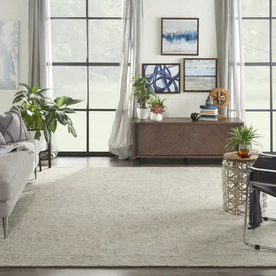 Blue and Ivory Wool Geometric Area Rug Photo 8