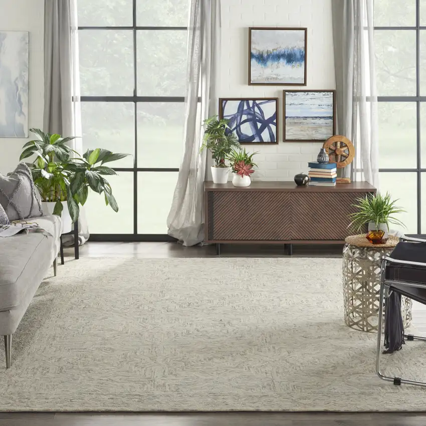 Blue and Ivory Wool Geometric Area Rug Photo 8