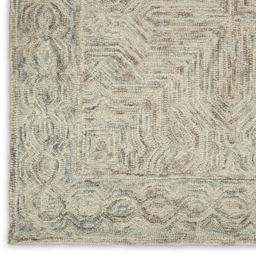 Blue and Ivory Wool Geometric Area Rug Photo 4