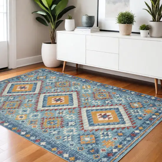Blue And Orange Geometric Area Rug Photo 2
